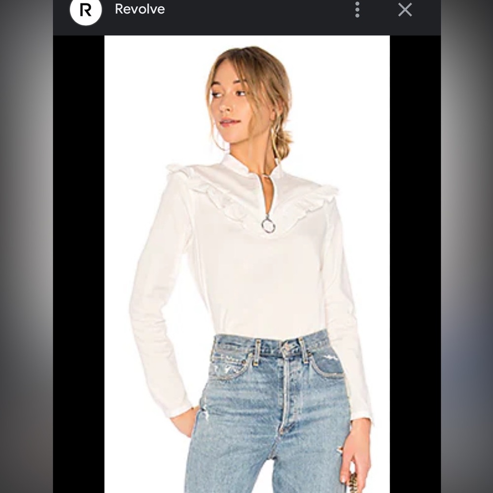 AVEC LES FILLES | zip front ruffle top in white